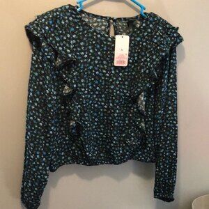 Wild fable blue floral crop top size medium